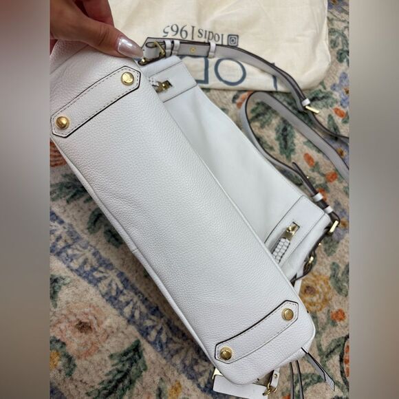 Lodis Leather Dual Zip Aviva Crossbody White Purse Bag W Dustbag - Picture 4 of 10